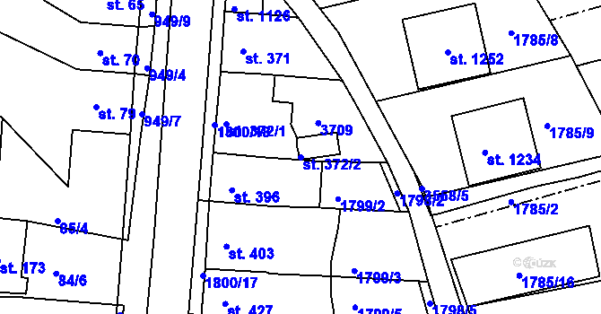 Parcela st. 372/2 v KÚ Krupka, Katastrální mapa