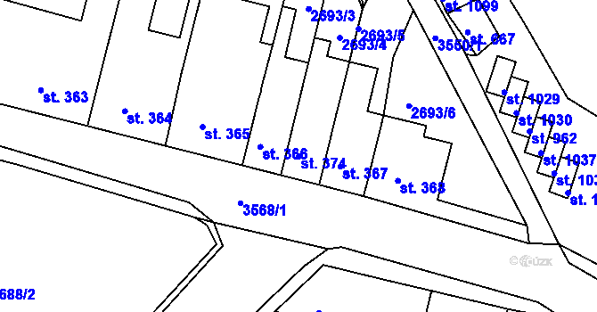 Parcela st. 374 v KÚ Krupka, Katastrální mapa