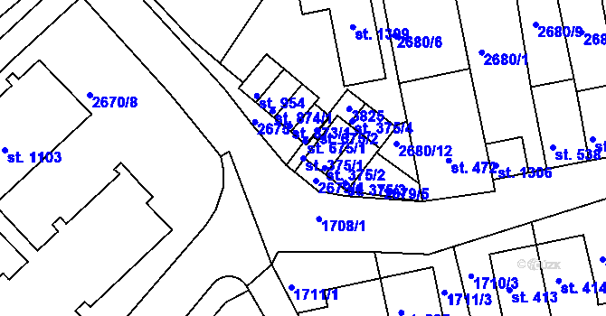 Parcela st. 375/1 v KÚ Krupka, Katastrální mapa
