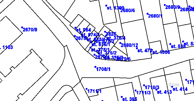 Parcela st. 375/2 v KÚ Krupka, Katastrální mapa