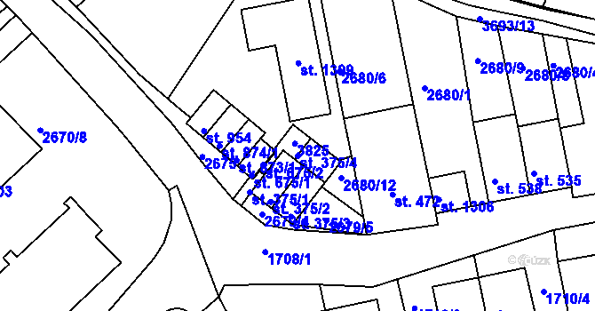 Parcela st. 375/4 v KÚ Krupka, Katastrální mapa