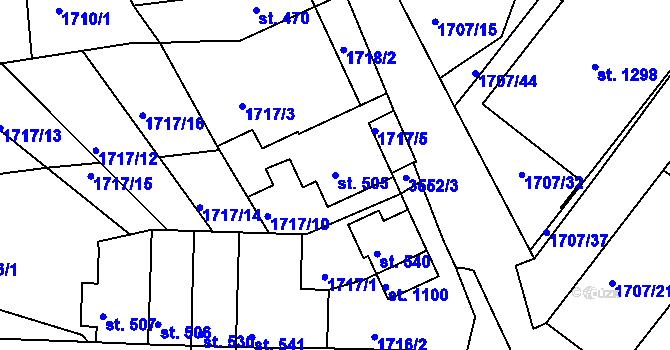 Parcela st. 505 v KÚ Krupka, Katastrální mapa