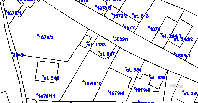 Parcela st. 517 v KÚ Krupka, Katastrální mapa