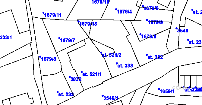 Parcela st. 521/2 v KÚ Krupka, Katastrální mapa