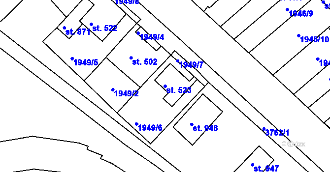 Parcela st. 523 v KÚ Krupka, Katastrální mapa