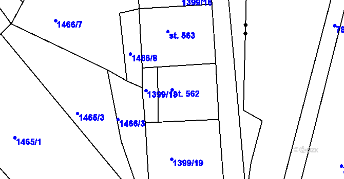 Parcela st. 562 v KÚ Krupka, Katastrální mapa