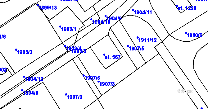 Parcela st. 567 v KÚ Krupka, Katastrální mapa