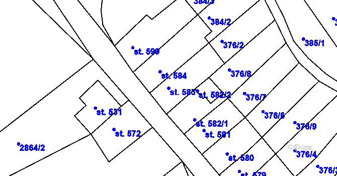 Parcela st. 583 v KÚ Krupka, Katastrální mapa