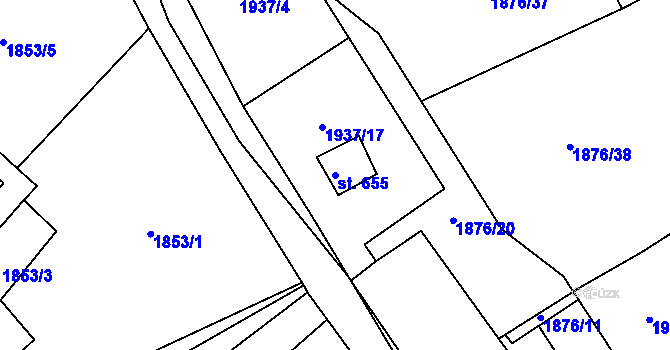 Parcela st. 655 v KÚ Krupka, Katastrální mapa
