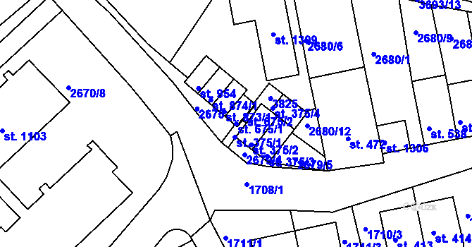 Parcela st. 675/1 v KÚ Krupka, Katastrální mapa