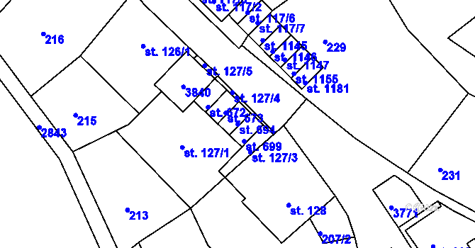 Parcela st. 694 v KÚ Krupka, Katastrální mapa