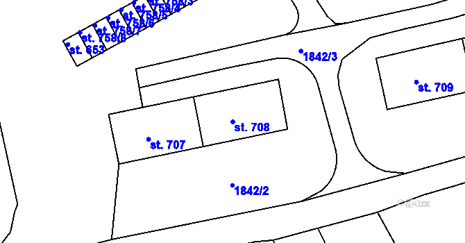 Parcela st. 708 v KÚ Krupka, Katastrální mapa