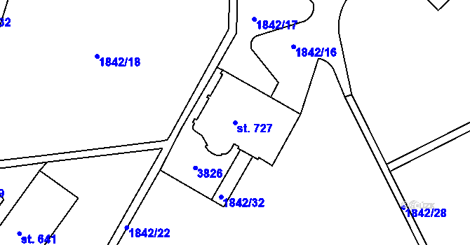 Parcela st. 727 v KÚ Krupka, Katastrální mapa