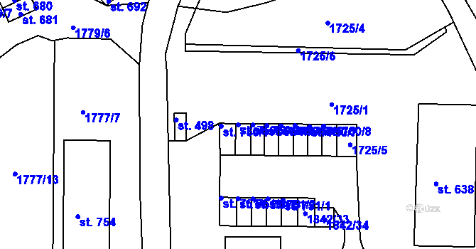 Parcela st. 750/2 v KÚ Krupka, Katastrální mapa