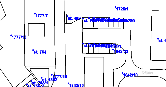 Parcela st. 751/5 v KÚ Krupka, Katastrální mapa