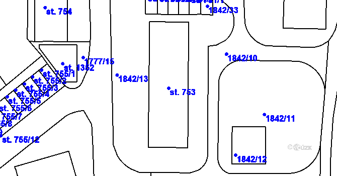 Parcela st. 753 v KÚ Krupka, Katastrální mapa