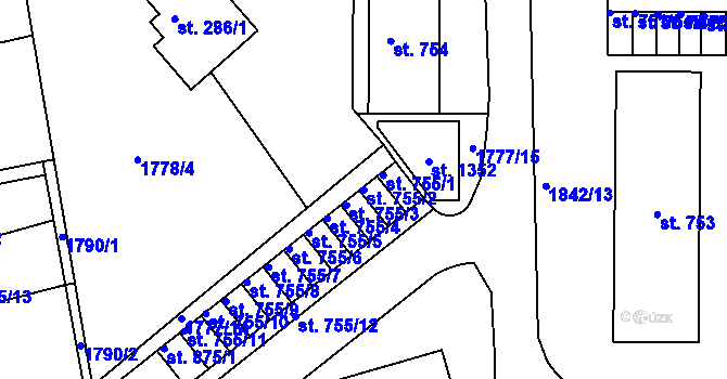 Parcela st. 755/2 v KÚ Krupka, Katastrální mapa