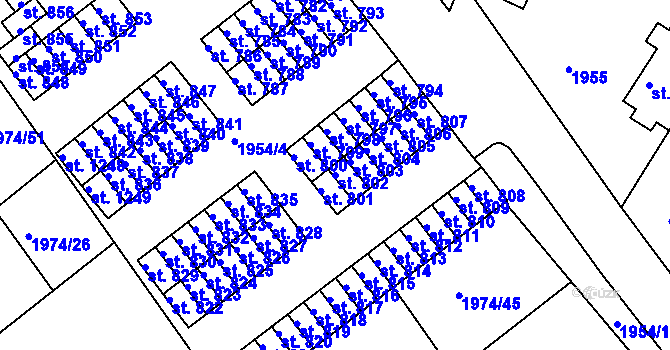 Parcela st. 802 v KÚ Krupka, Katastrální mapa