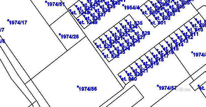 Parcela st. 822 v KÚ Krupka, Katastrální mapa