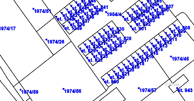 Parcela st. 824 v KÚ Krupka, Katastrální mapa