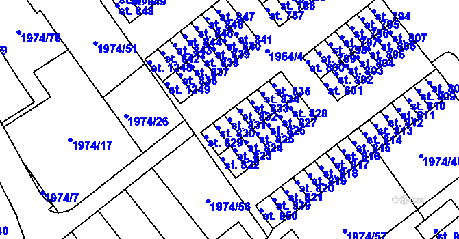 Parcela st. 831 v KÚ Krupka, Katastrální mapa