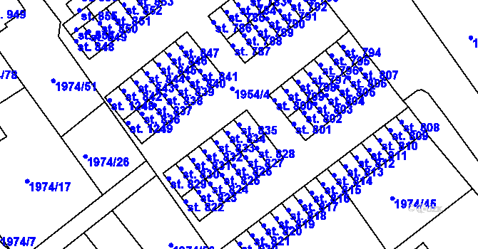 Parcela st. 835 v KÚ Krupka, Katastrální mapa