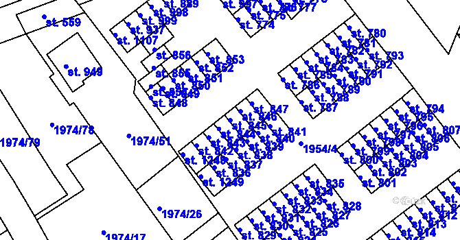 Parcela st. 845 v KÚ Krupka, Katastrální mapa