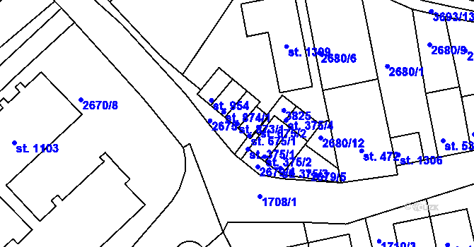 Parcela st. 873/1 v KÚ Krupka, Katastrální mapa
