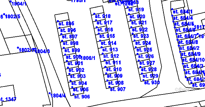 Parcela st. 912 v KÚ Krupka, Katastrální mapa