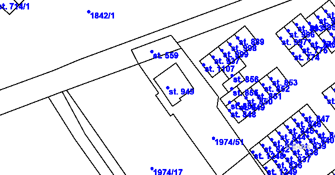 Parcela st. 949 v KÚ Krupka, Katastrální mapa