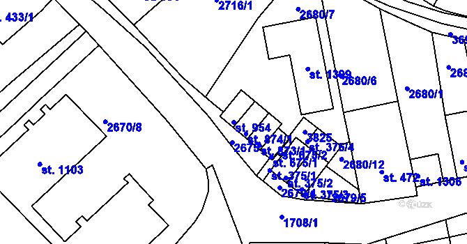 Parcela st. 954 v KÚ Krupka, Katastrální mapa