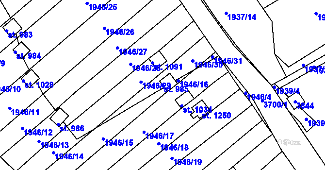 Parcela st. 985 v KÚ Krupka, Katastrální mapa