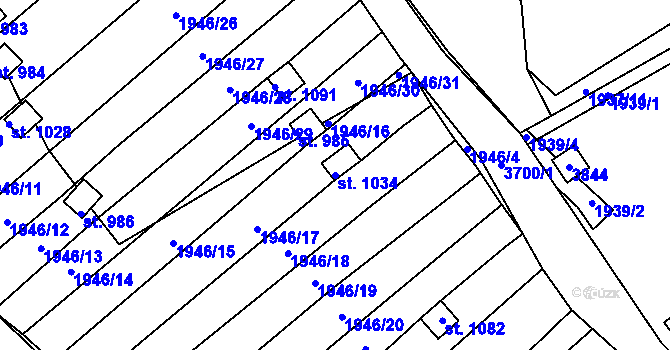 Parcela st. 1034 v KÚ Krupka, Katastrální mapa