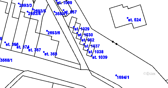 Parcela st. 1037 v KÚ Krupka, Katastrální mapa
