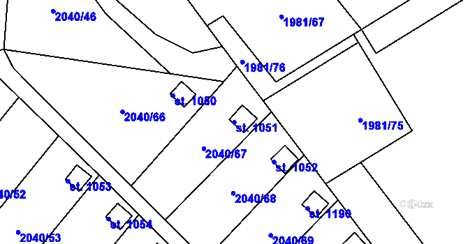 Parcela st. 1051 v KÚ Krupka, Katastrální mapa