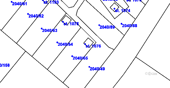 Parcela st. 1076 v KÚ Krupka, Katastrální mapa