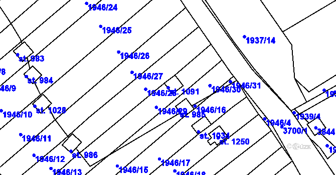 Parcela st. 1091 v KÚ Krupka, Katastrální mapa