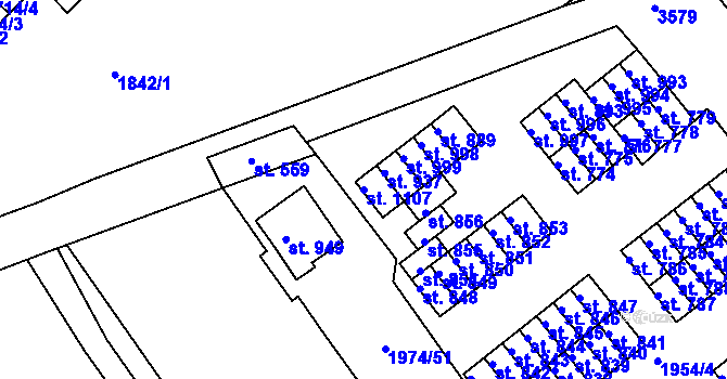 Parcela st. 1107 v KÚ Krupka, Katastrální mapa