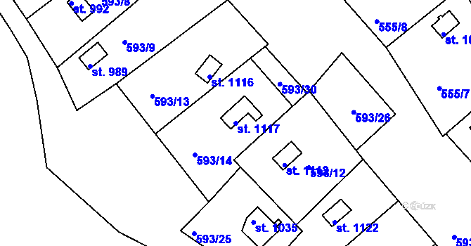 Parcela st. 1117 v KÚ Krupka, Katastrální mapa