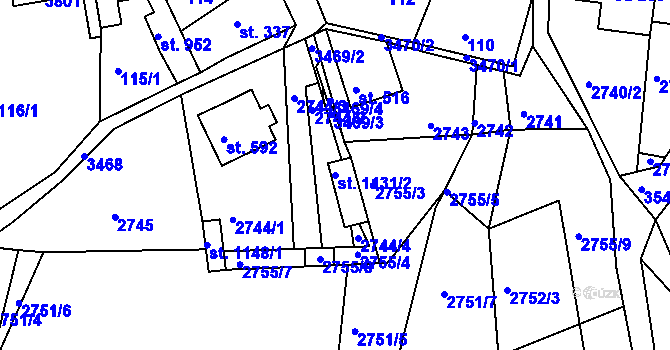 Parcela st. 1131/2 v KÚ Krupka, Katastrální mapa
