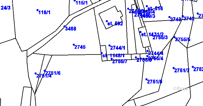 Parcela st. 1148/1 v KÚ Krupka, Katastrální mapa