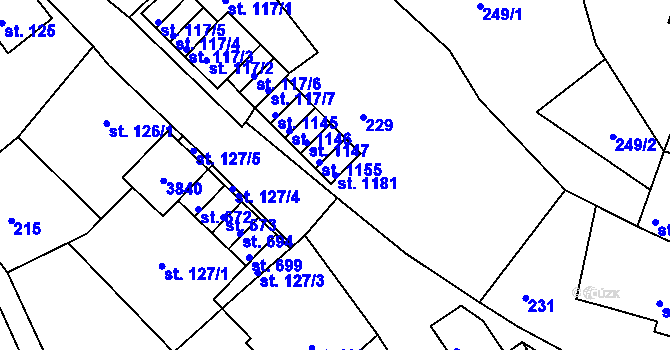 Parcela st. 1181 v KÚ Krupka, Katastrální mapa