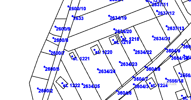 Parcela st. 1220 v KÚ Krupka, Katastrální mapa