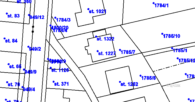 Parcela st. 1227 v KÚ Krupka, Katastrální mapa