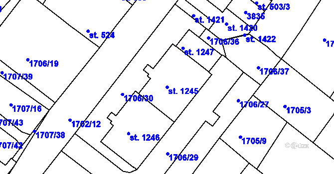 Parcela st. 1245 v KÚ Krupka, Katastrální mapa