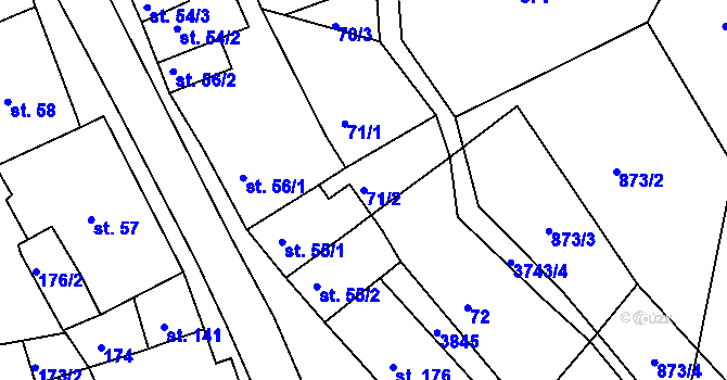 Parcela st. 71/2 v KÚ Krupka, Katastrální mapa