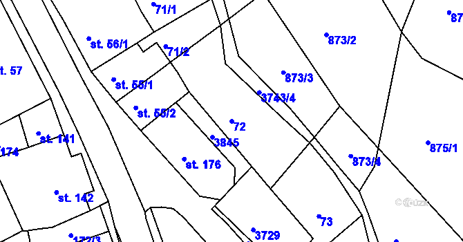 Parcela st. 72 v KÚ Krupka, Katastrální mapa