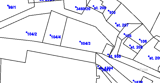 Parcela st. 104/3 v KÚ Krupka, Katastrální mapa