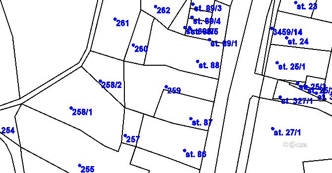Parcela st. 259 v KÚ Krupka, Katastrální mapa