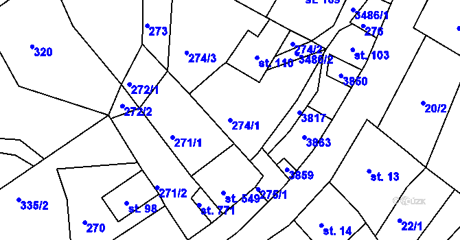 Parcela st. 274/1 v KÚ Krupka, Katastrální mapa